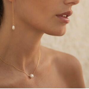 14k Gold Plated Single Pearl Necklace. New.